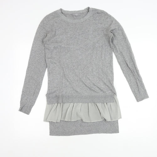 Next Women’s Grey Tunic Jumper Dress Size 6 Crew Neck Long Sleeve
