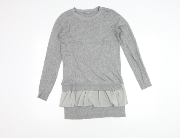 Next Women’s Grey Tunic Jumper Dress Size 6 Crew Neck Long Sleeve
