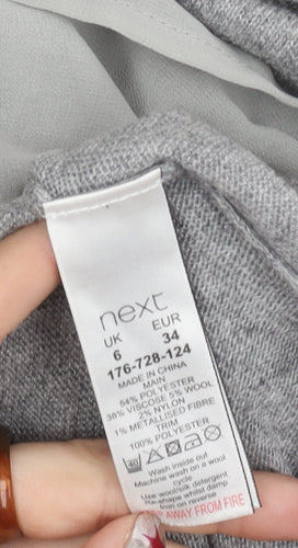 Next Women’s Grey Tunic Jumper Dress Size 6 Crew Neck Long Sleeve