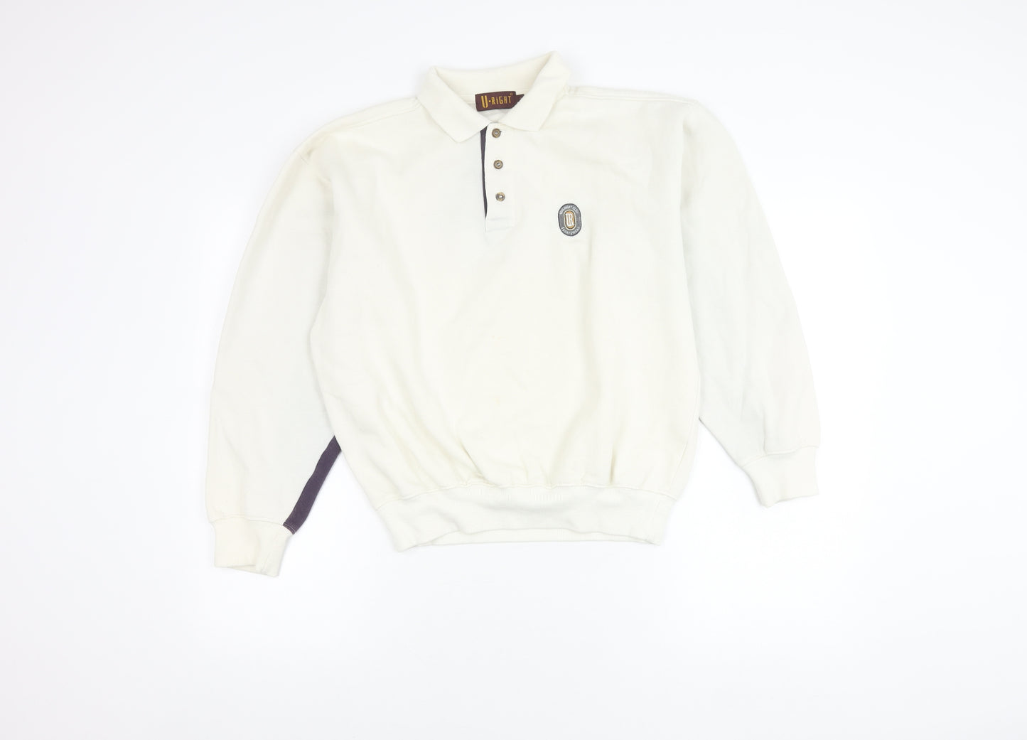 U-Right Men’s White Collared Henley Sweatshirt M Retro Graphic Sportswear