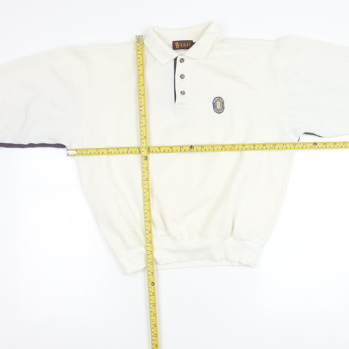 U-Right Men’s White Collared Henley Sweatshirt M Retro Graphic Sportswear