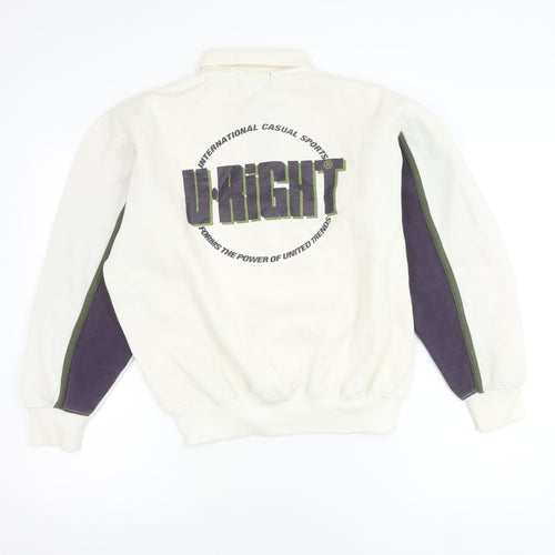 U-Right Men’s White Collared Henley Sweatshirt M Retro Graphic Sportswear
