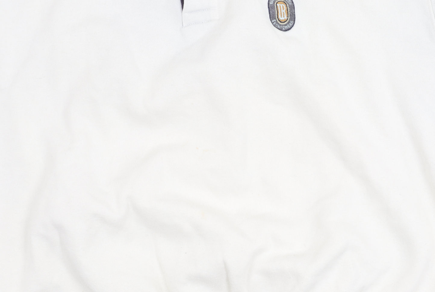 U-Right Men’s White Collared Henley Sweatshirt M Retro Graphic Sportswear