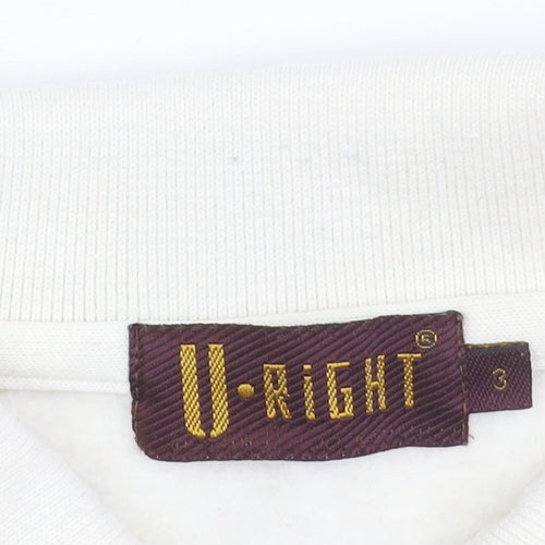 U-Right Men’s White Collared Henley Sweatshirt M Retro Graphic Sportswear