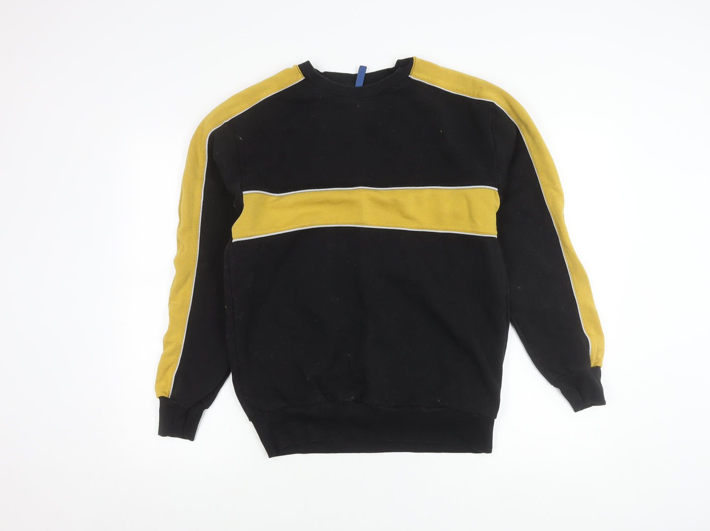 H&M Divided Men’s Black Yellow Striped Pullover Sweatshirt M