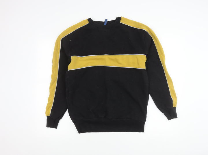 H&M Divided Men’s Black Yellow Striped Pullover Sweatshirt M