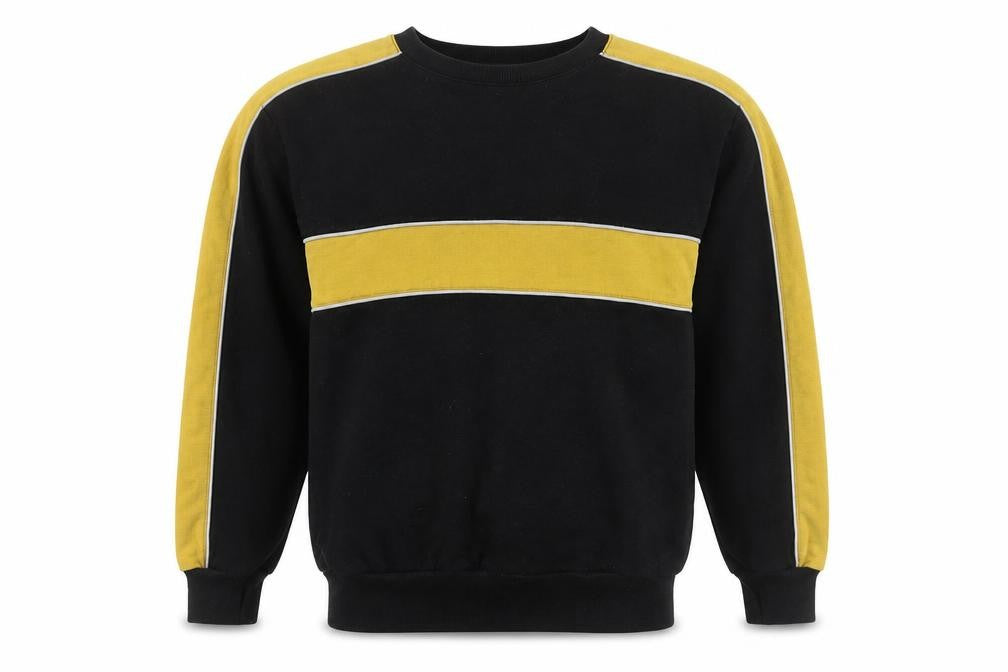 Front view of H&M Divided Men’s Black Yellow Striped Pullover Sweatshirt M