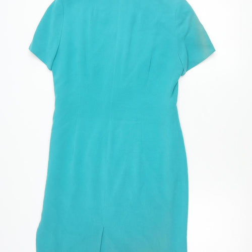 Shomi Petites Womens Blue Silk Shift Dress Size 8 Short Sleeve