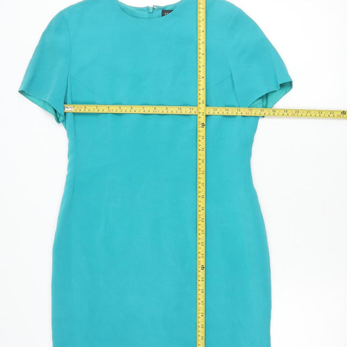 Shomi Petites Womens Blue Silk Shift Dress Size 8 Short Sleeve