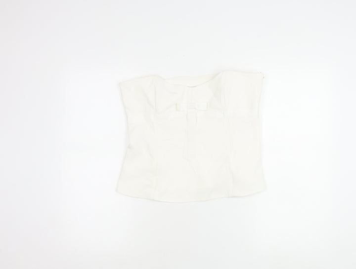 Whistles Women Ivory Strapless Satin Bow Detail Blouse UK 16