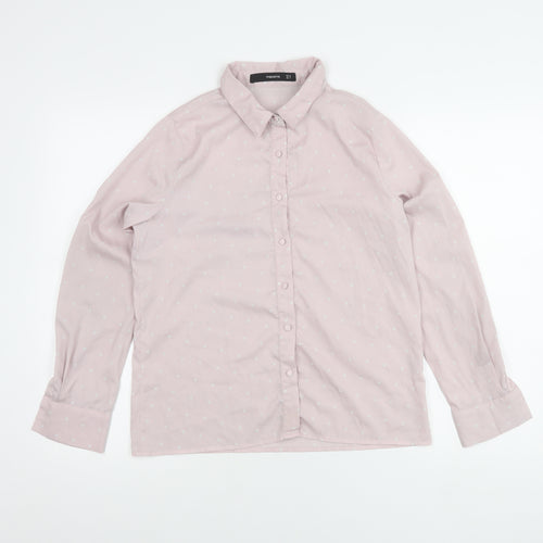 Madame Womens Pink Polka Dot Button-Up Shirt Size 10 Long Sleeve