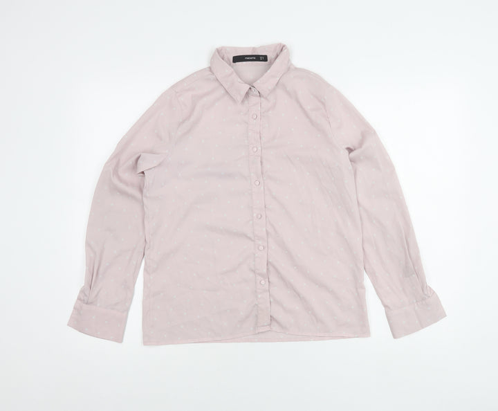 Madame Womens Pink Polka Dot Button-Up Shirt Size 10 Long Sleeve