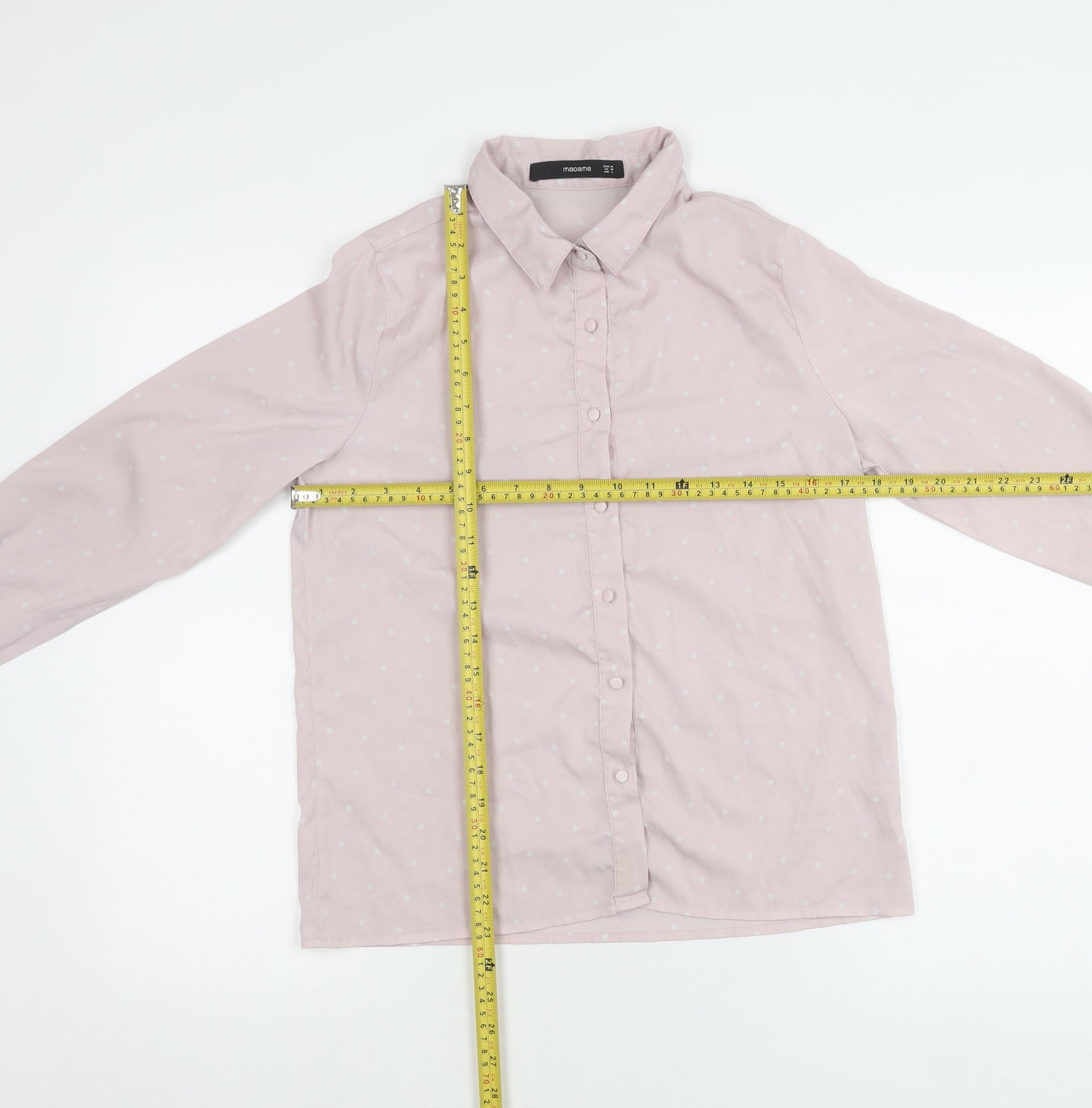 Madame Womens Pink Polka Dot Button-Up Shirt Size 10 Long Sleeve