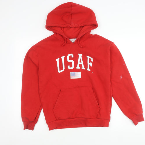 Topshop Womens Red USAF Logo Pullover Hoodie Size 8 Cotton Blend