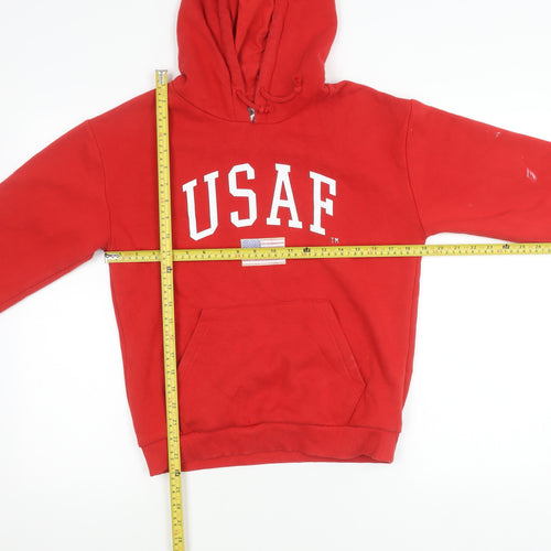 Topshop Womens Red USAF Logo Pullover Hoodie Size 8 Cotton Blend