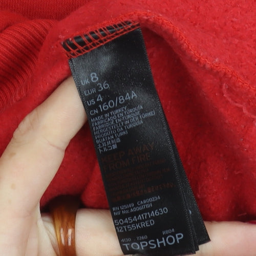 Topshop Womens Red USAF Logo Pullover Hoodie Size 8 Cotton Blend