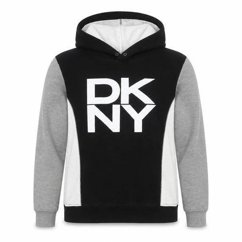 DKNY Womens Black Grey White Pullover Hoodie M Logo Casual Fleece