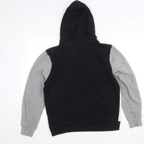 DKNY Womens Black Grey White Pullover Hoodie M Logo Casual Fleece