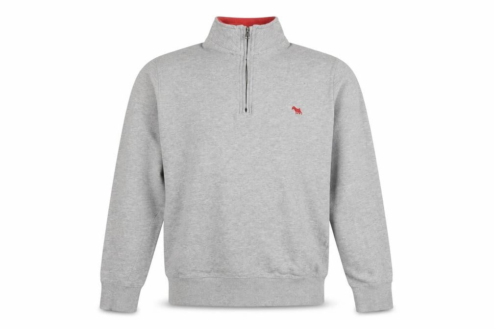 Front view of Jack Russell Men's Grey M 1/4 Zip Sweatshirt High Neck Logo