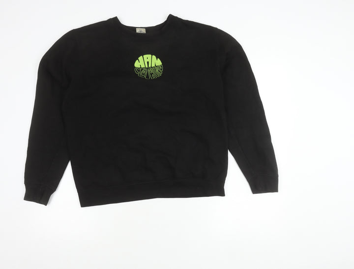 Han Mens Black Medium Pullover Sweatshirt Crew Neck Logo Cotton Blend