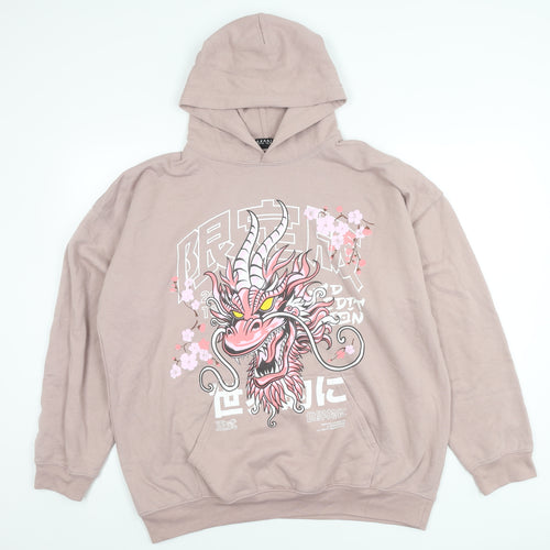 boohooMAN Men’s Pink Dragon Graphic Pullover Hoodie Size M