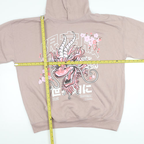 boohooMAN Men’s Pink Dragon Graphic Pullover Hoodie Size M