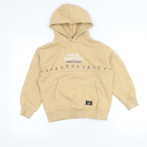 Zara Boys Beige Pullover Hoodie 8-9 Years Cotton Blend Graphic Print