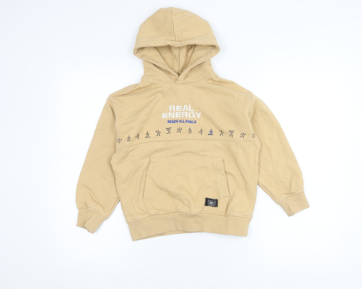 Zara Boys Beige Pullover Hoodie 8-9 Years Cotton Blend Graphic Print
