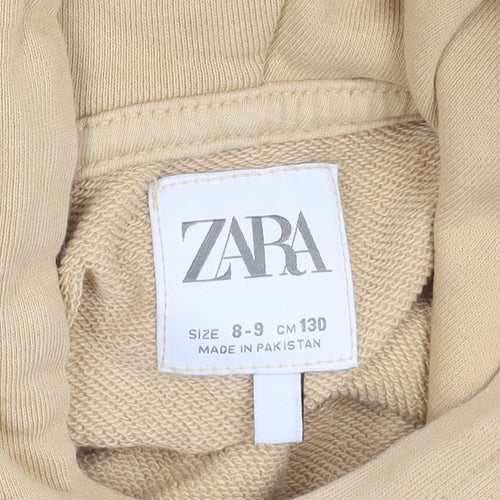 Zara Boys Beige Pullover Hoodie 8-9 Years Cotton Blend Graphic Print