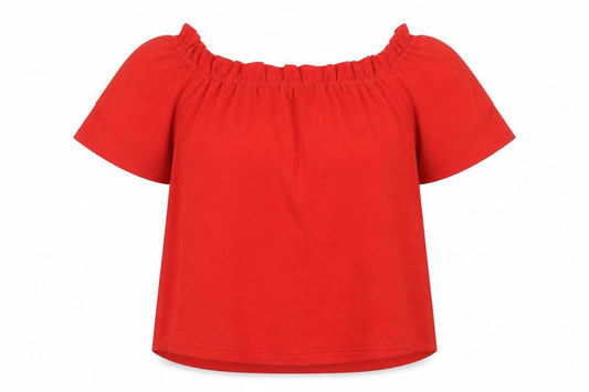 Front view of Dorothy Perkins Women’s Red Off Shoulder Blouse, size UK 12