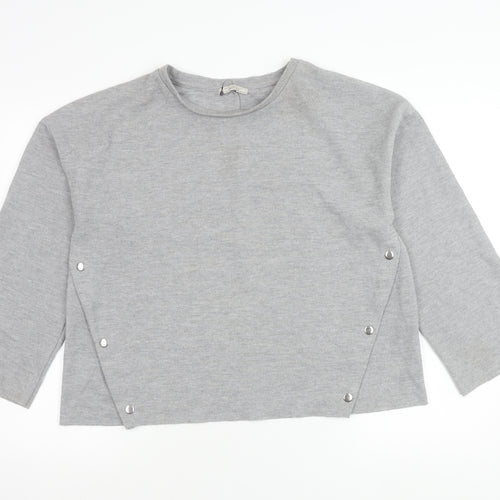 Zara Trafaluc Womens Grey Cotton Crew Neck Pullover Jumper Size 12