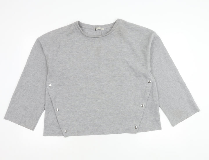 Zara Trafaluc Womens Grey Cotton Crew Neck Pullover Jumper Size 12