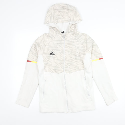 Adidas Boys White Track Jacket Hoodie 12 Years Full Zip Logo Sportswear