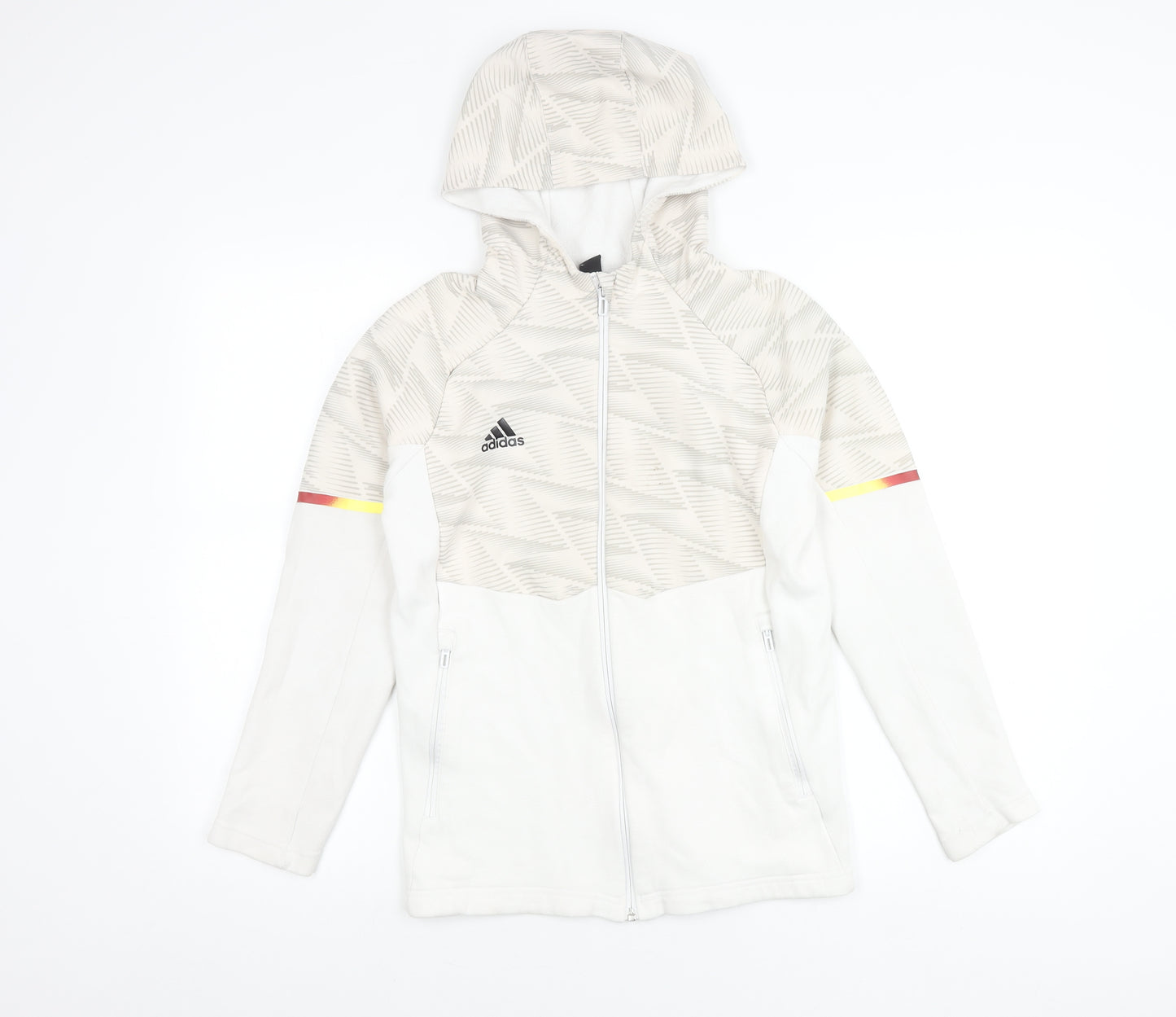 Adidas Boys White Track Jacket Hoodie 12 Years Full Zip Logo Sportswear