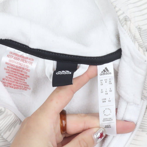 Adidas Boys White Track Jacket Hoodie 12 Years Full Zip Logo Sportswear