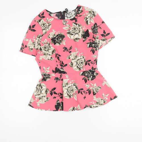 H&M Women’s Pink Floral Peplum Blouse Size 10 Short Sleeve