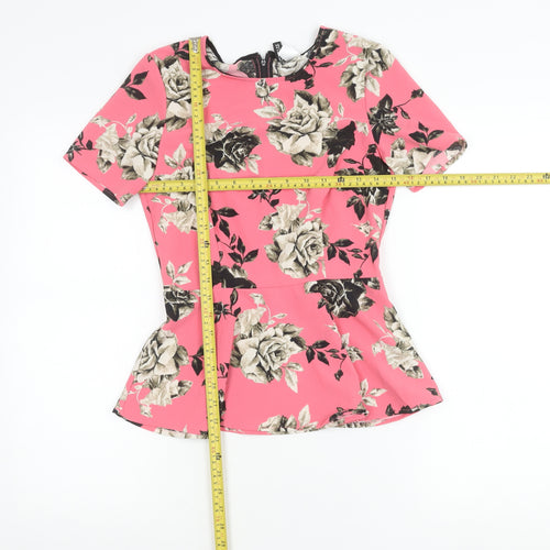H&M Women’s Pink Floral Peplum Blouse Size 10 Short Sleeve