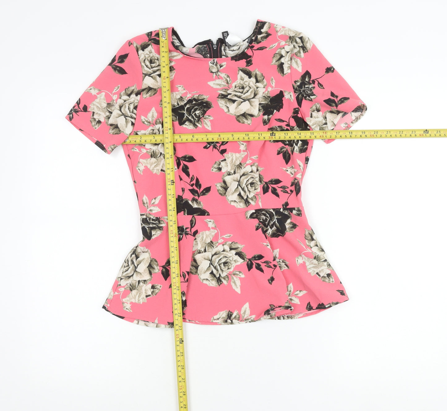 H&M Women’s Pink Floral Peplum Blouse Size 10 Short Sleeve
