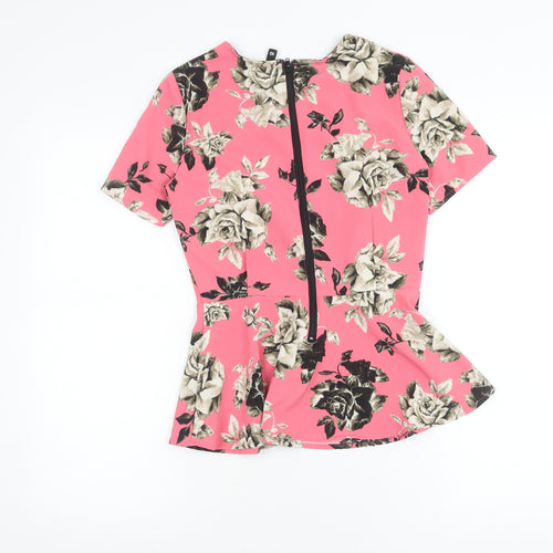 H&M Women’s Pink Floral Peplum Blouse Size 10 Short Sleeve