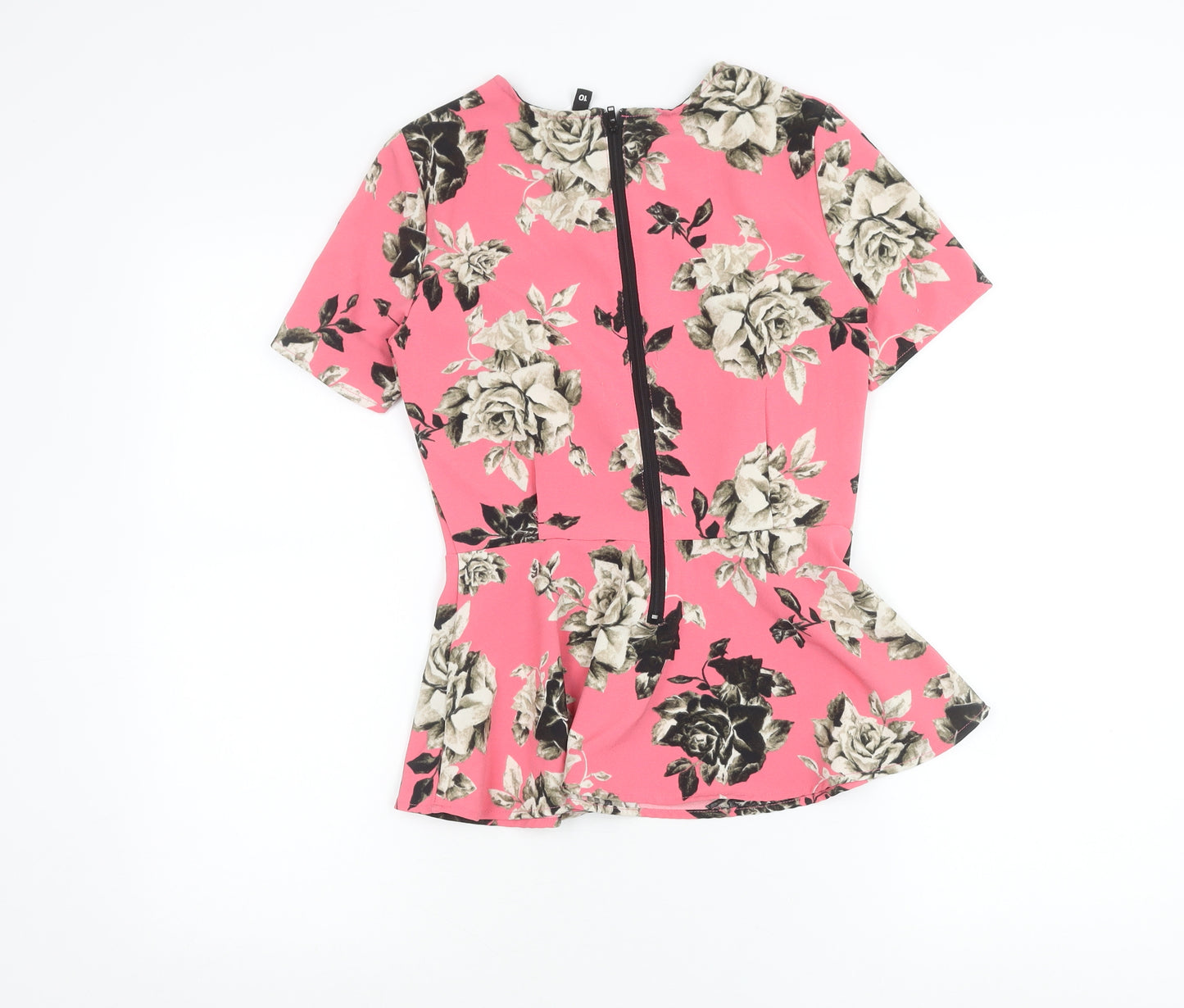 H&M Women’s Pink Floral Peplum Blouse Size 10 Short Sleeve