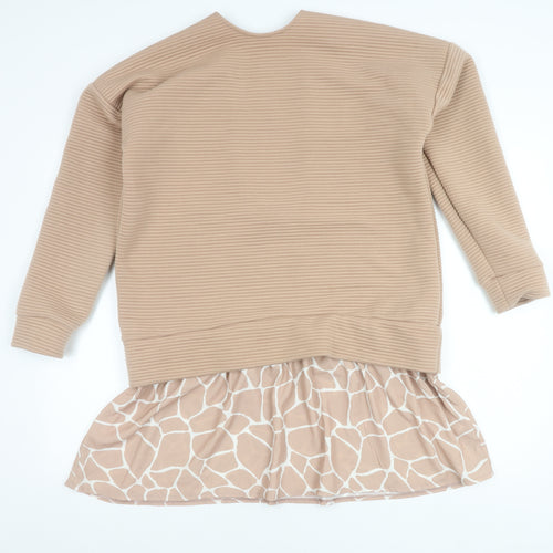 ASOS Women Beige Animal Print Tunic Top UK 10 Long Sleeve Relaxed