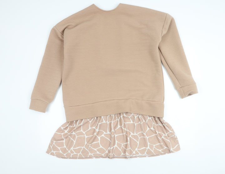ASOS Women Beige Animal Print Tunic Top UK 10 Long Sleeve Relaxed