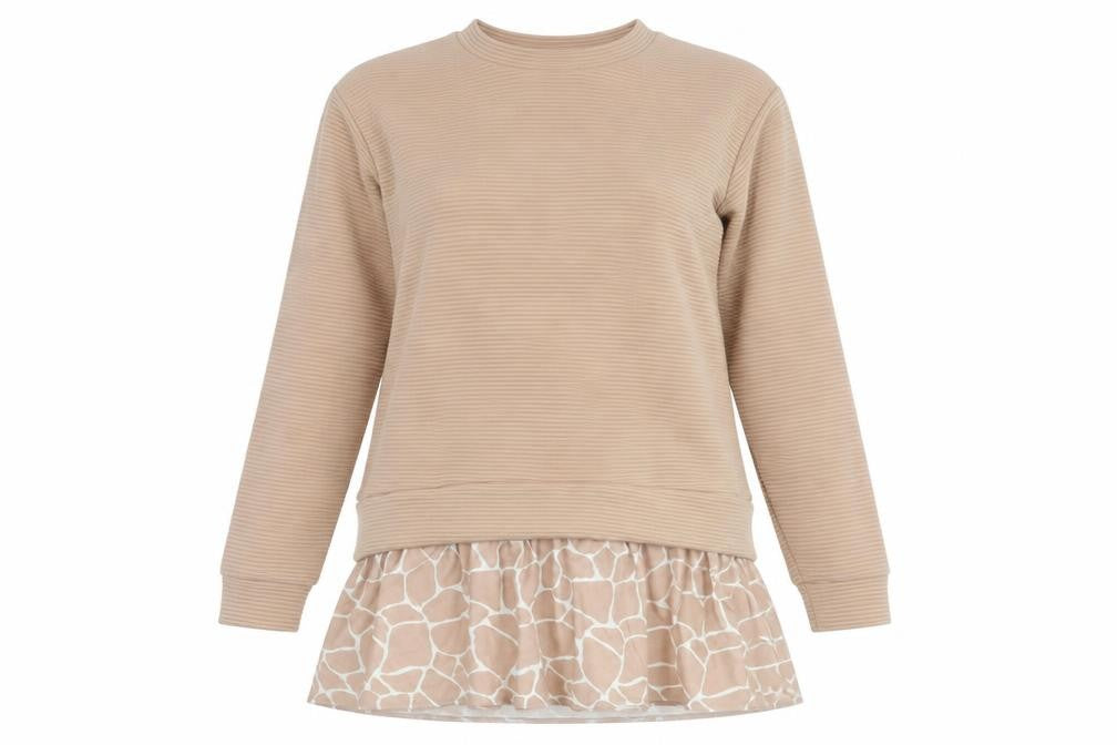 ASOS Women Beige Animal Print Tunic Top UK 10 Long Sleeve Relaxed
