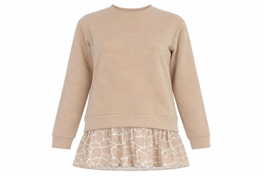 Front view of ASOS Women Beige Animal Print Tunic Top UK 10 Long Sleeve Relaxed