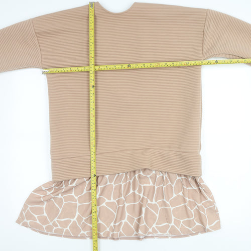 ASOS Women Beige Animal Print Tunic Top UK 10 Long Sleeve Relaxed