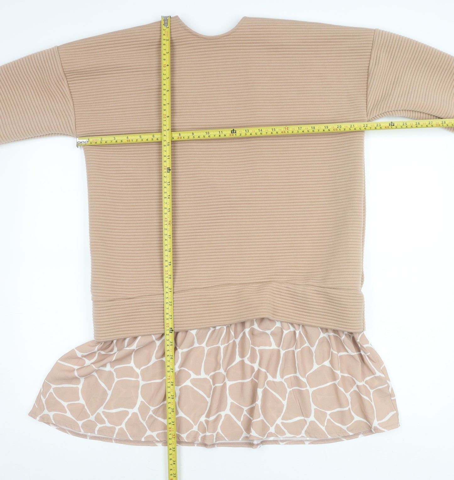 ASOS Women Beige Animal Print Tunic Top UK 10 Long Sleeve Relaxed