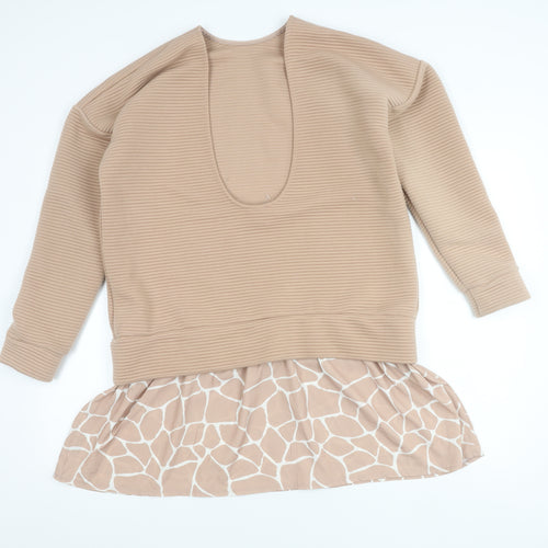 ASOS Women Beige Animal Print Tunic Top UK 10 Long Sleeve Relaxed