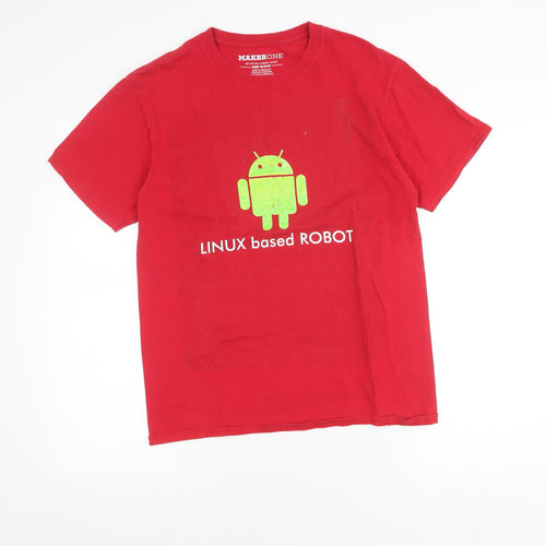 MakerOne Men’s Red Medium Linux Robot Graphic T-Shirt