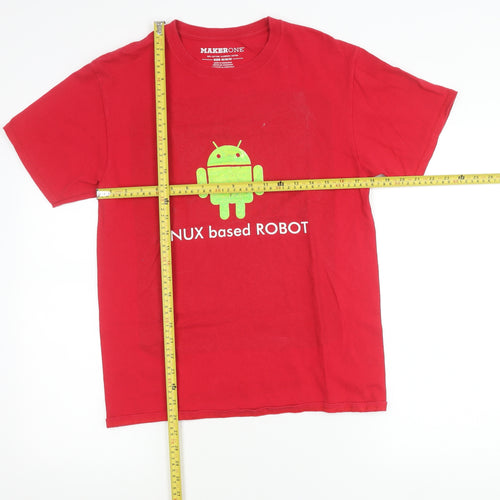 MakerOne Men’s Red Medium Linux Robot Graphic T-Shirt