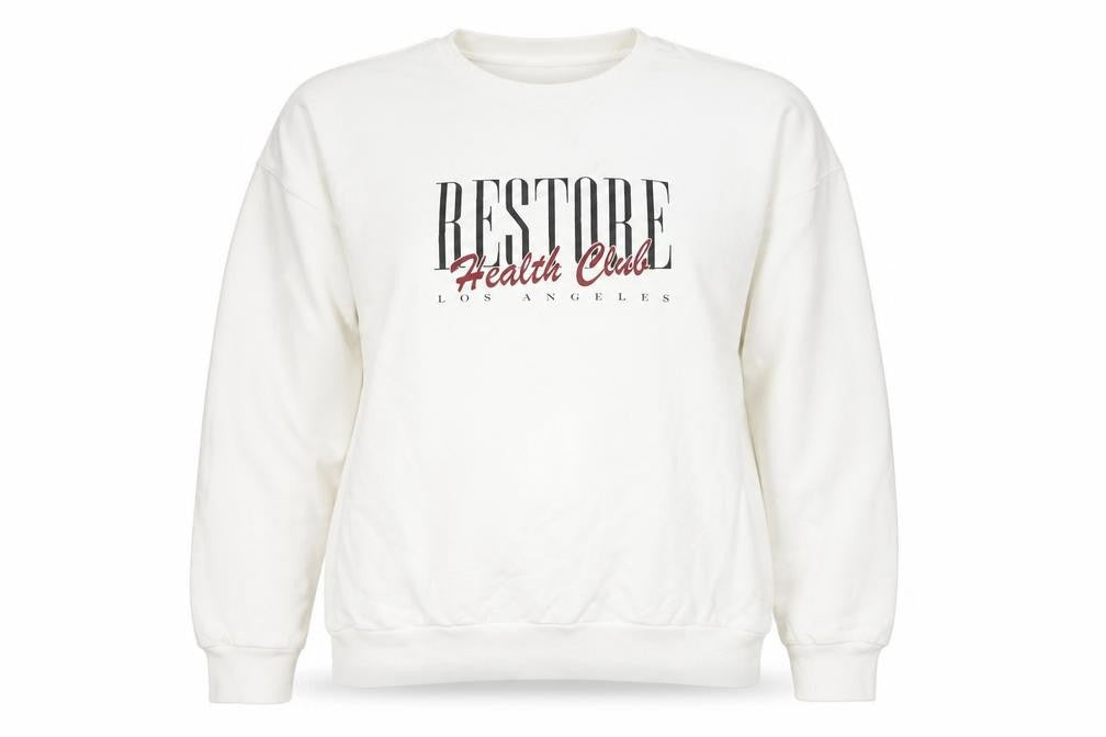 Front view of ASOS Women’s White Crew Neck Sweatshirt, size UK 14, Graphic Print